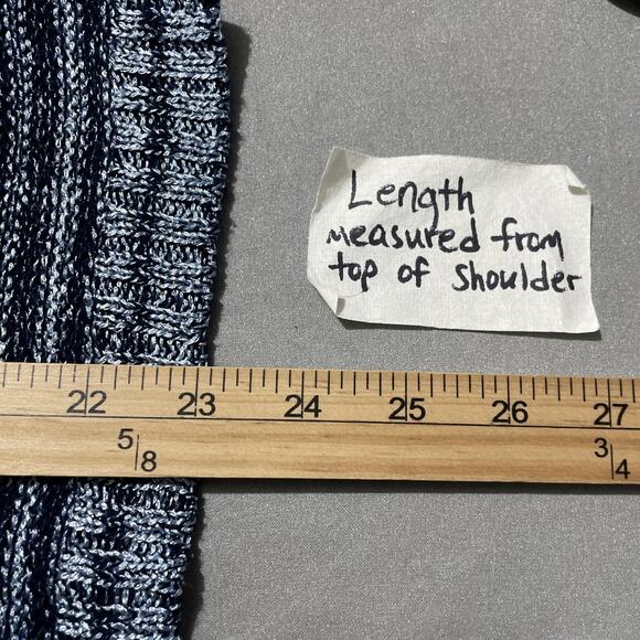 New York & Company Sweater Size XS Blue Striped Crochet Open Knit Coastal Chic - Picture 10 of 10